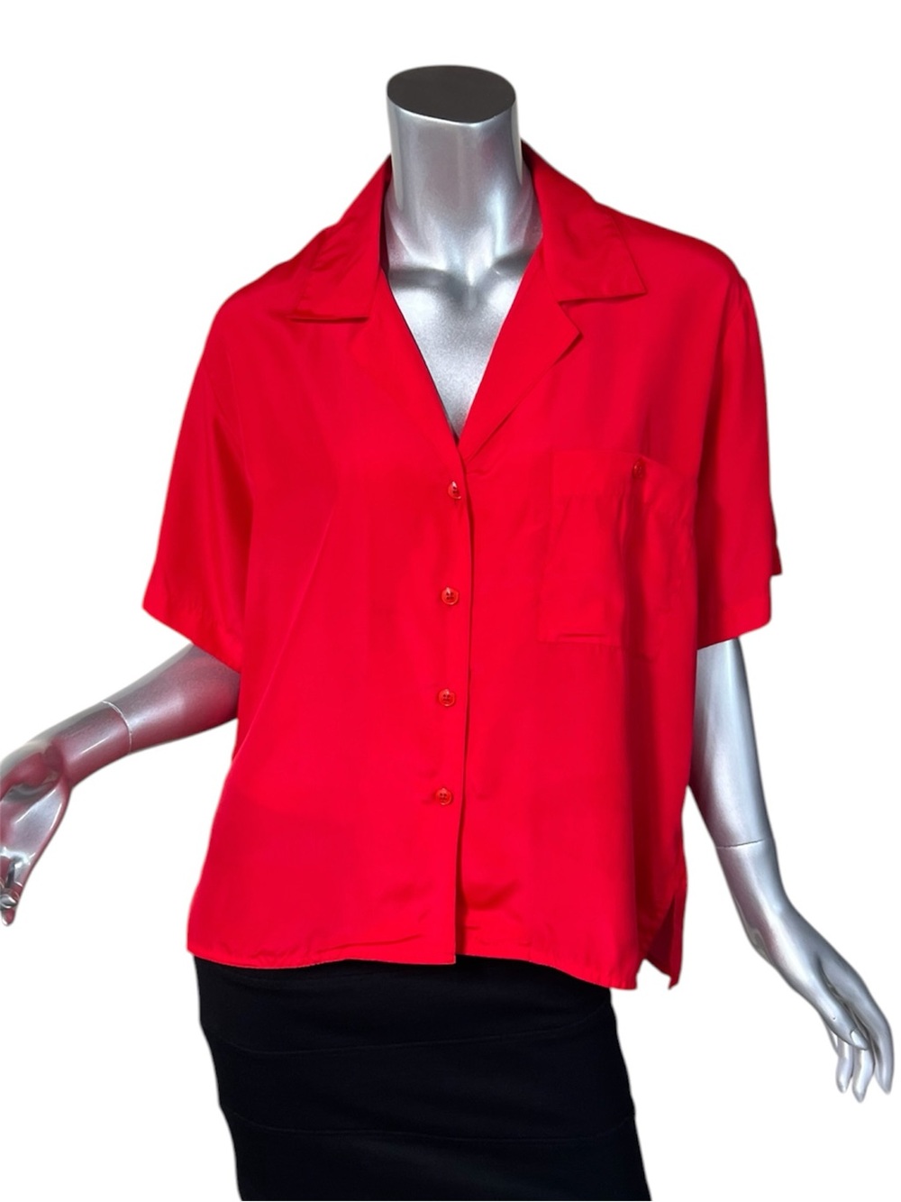 La Blouse Vintage Button Front Red Short Sleeve Top Women’s Medium